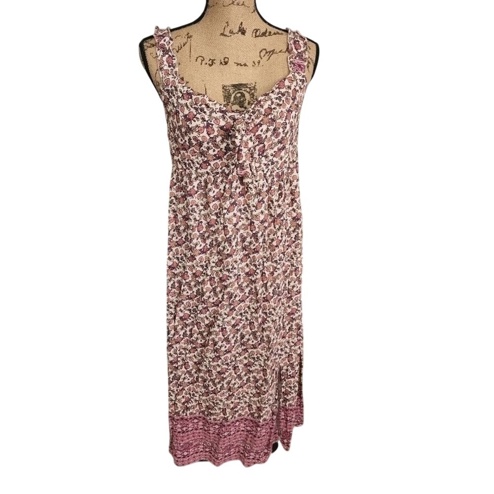 Mason & Belle Floral Tie Front Smocked Midi Dress Mauve Cream Size M JFD46481E71
